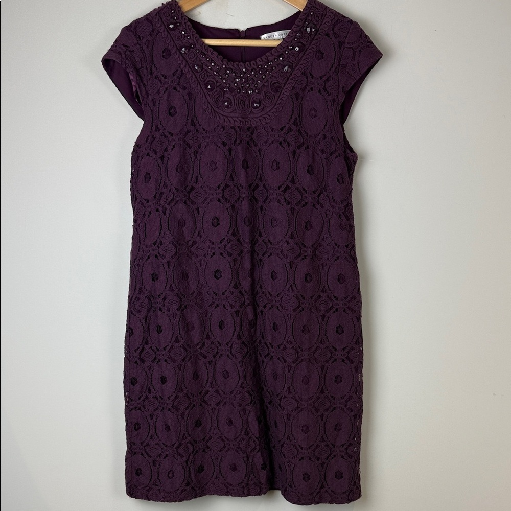 Sandra Darren Plum Dress with Beaded Detail Size 12